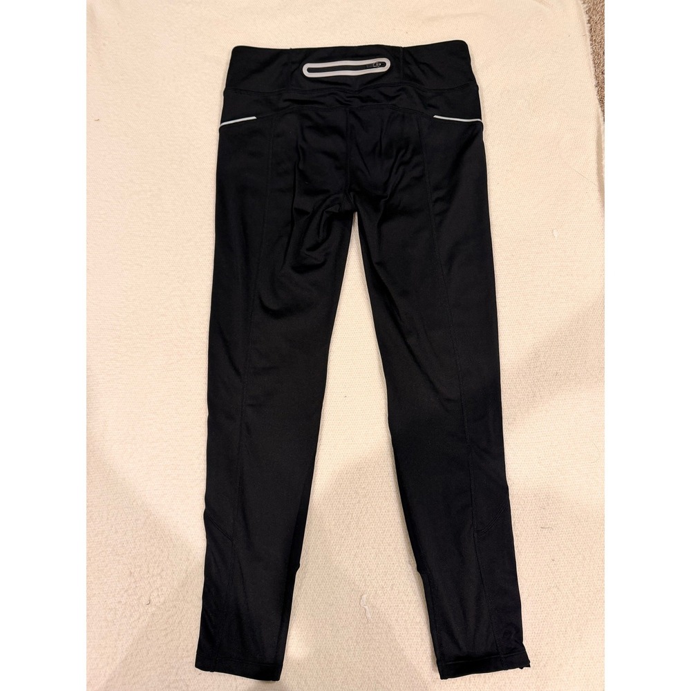 Athleta Black Running Leggings Womens Medium Reflective Zipper Ankle Pockets - Picture 2 of 7